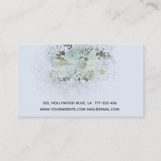 Boho chique elegante stoffige blauwe waterverf blo visitekaartje (Achterkant)