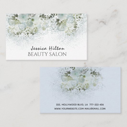 Boho chique elegante stoffige blauwe waterverf blo visitekaartje (Voorkant / Achterkant)