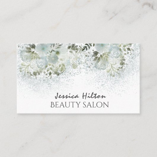 Boho chique elegante stoffige blauwe waterverf blo visitekaartje (Voorkant)