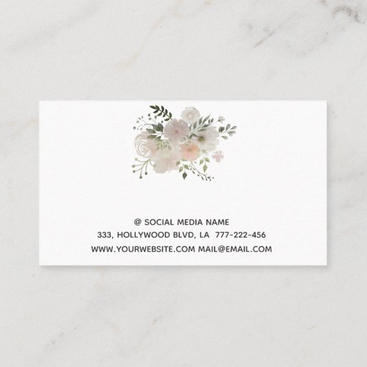 Boho chique elegante zachtroze waterverf bloemen visitekaartje (Achterkant)