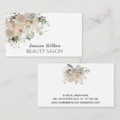 Boho chique elegante zachtroze waterverf bloemen visitekaartje (Voorkant / Achterkant)