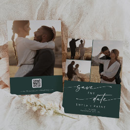 Boho Chique Emerald Groen Multi Foto QR Code Save The Date