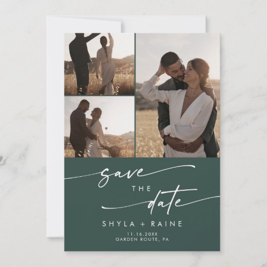 Boho Chique Emerald Groen Multi Foto QR Code Save The Date (Voorkant)