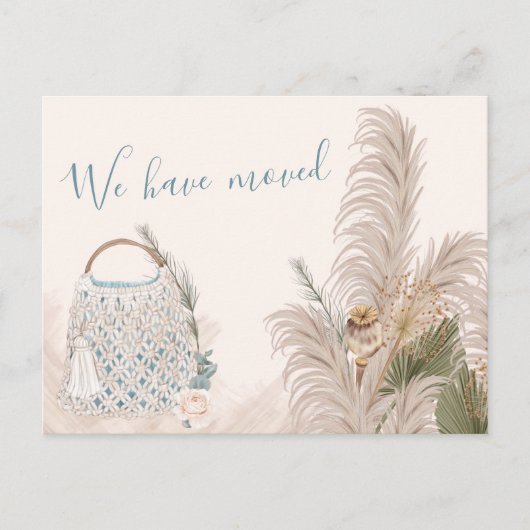 Boho Chique Gedroogde Palm en Pampas Grass Bewegen Aankondigingskaart (Voorkant)