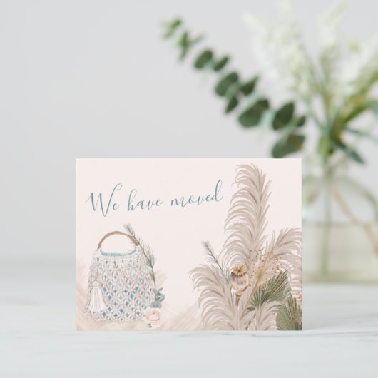 Boho Chique Gedroogde Palm en Pampas Grass Bewegen Aankondigingskaart (Staand voorkant)