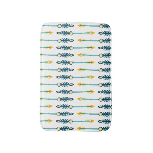 Boho Chique Geel Blauw Pijlen Badmat (Voorkant Verticaal)