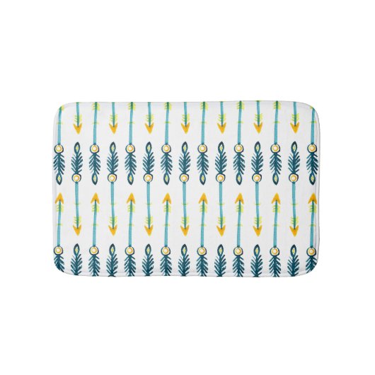 Boho Chique Geel Blauw Pijlen Badmat (Voorkant)