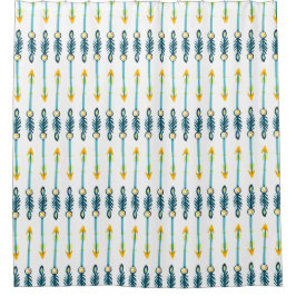 Boho Chique Geel Blauw Pijlen Douchegordijn
