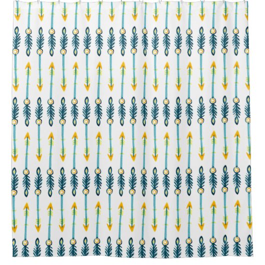 Boho Chique Geel Blauw Pijlen Douchegordijn (Voorkant)