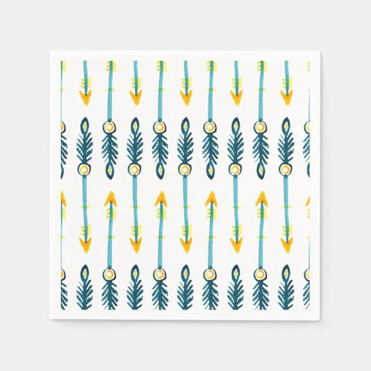Boho Chique Geel Blauw waterverf Pijlen servetten (Voorkant)