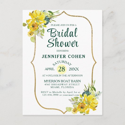 Boho chique geel bloemenbruids douche uitnodiging (Voorkant)