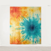 Boho Chique Geel en Blauwgroen Tie Dye Design Wandkleed (Voorkant)