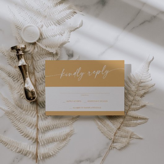 Boho chique geel goudsbloem eenvoudige bruiloft RSVP kaartje