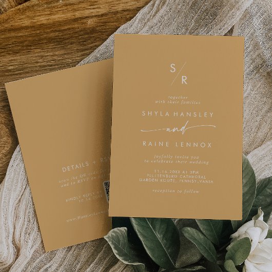 Boho chique geel goudsbloem monogram QR code bruil Kaart