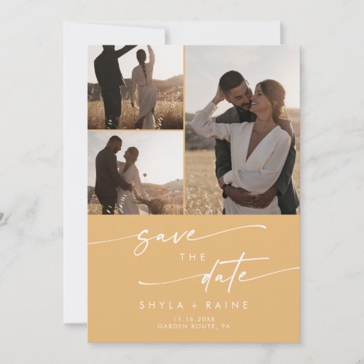 Boho chique geel goudsbloem multi foto QR code Save The Date (Voorkant)