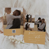 Boho chique geel goudsbloem multi foto QR code Save The Date