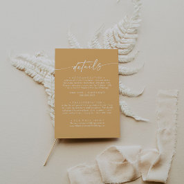 Boho chique gele goudsbloem bruiloft details informatiekaartje