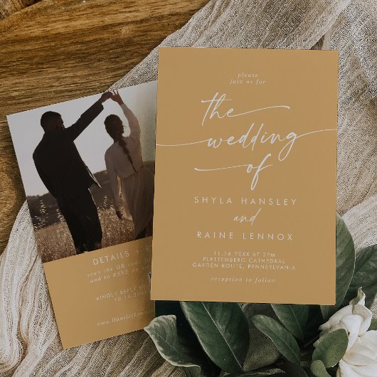 Boho chique gele goudsbloem foto QR code bruiloft Kaart