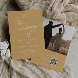 Boho chique gele goudsbloem foto QR code bruiloft Kaart