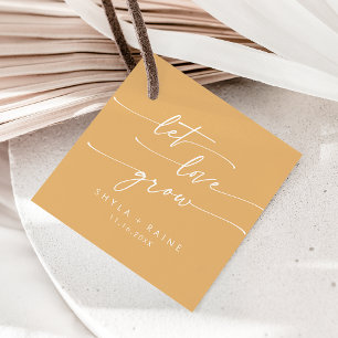 Boho chique gele goudsbloem laat liefde groeien br bedankjes labels