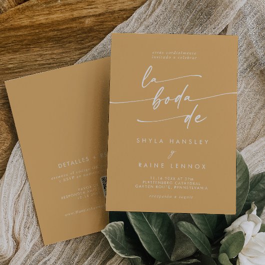 Boho chique gele goudsbloem QR code Spaanse bruilo Kaart