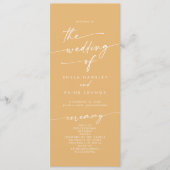 Boho chique gele goudsbloem thee lengte bruiloft programmakaart (Voorkant)