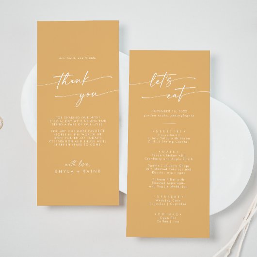 Boho Chique Gele Marigold Dank U en Bruiloft Menu