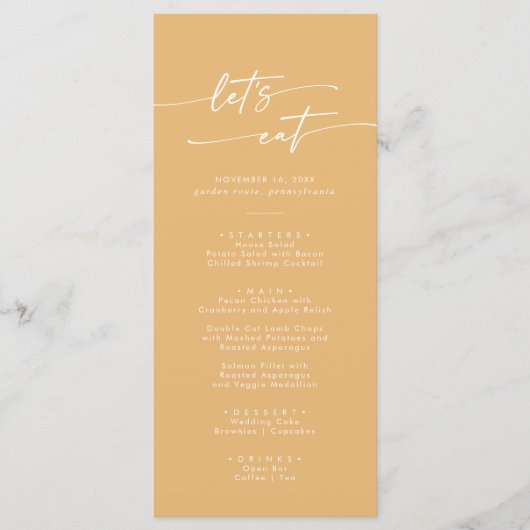 Boho Chique Gele Marigold Dank U en Bruiloft Menu (Voorkant)