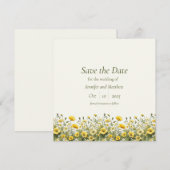 Boho Chique Gele Wildbloemen, Olive Save the Date Kaart (Voorkant / Achterkant)