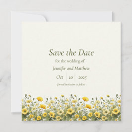 Boho Chique Gele Wildbloemen, Olive Save the Date Kaart