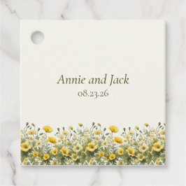 Boho chique gele wilde bloemen, olijf bedankjes labels