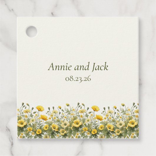 Boho chique gele wilde bloemen, olijf bedankjes labels (Voorkant)