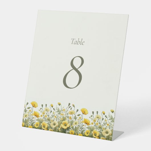 Boho chique gele Wildflower tafelnummer teken Reclamebord Met Voetstuk (Voorkant)