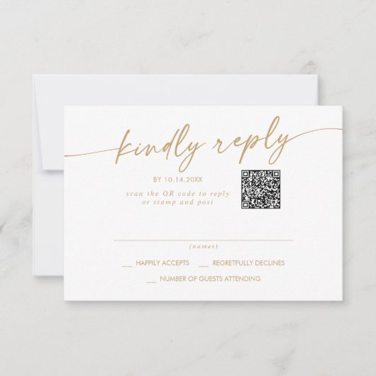 Boho Chique Gold en White Mail In en QR Code RSVP Kaartje (Voorkant)