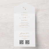 Boho Chique Goud en Wit Dubbele QR Code Bruiloft All In One Uitnodiging (Binnen)