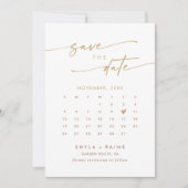 Boho Chique Goud en Wit QR Code Fotokalender Save The Date (Voorkant)