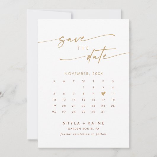 Boho Chique Goud en Wit QR Code Fotokalender Save The Date (Voorkant)