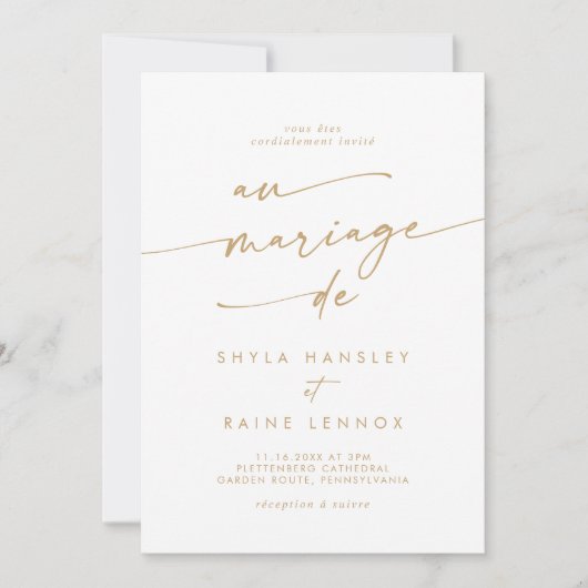 Boho Chique Goud en Wit QR Code Franse bruiloft Kaart (Voorkant)