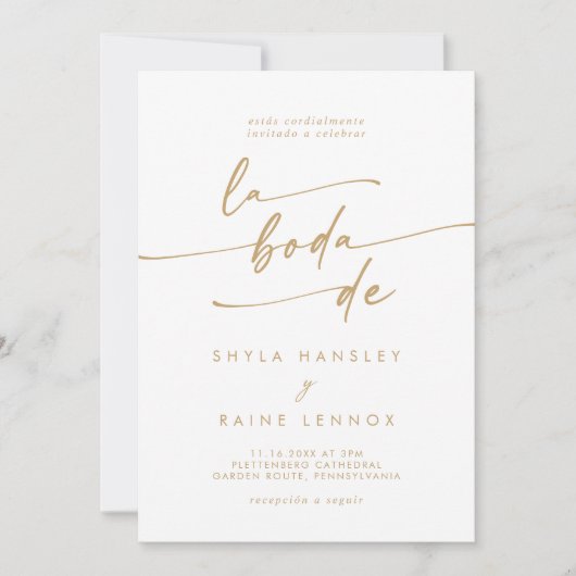 Boho Chique Goud en Wit QR Code Spaanse Bruiloft Kaart (Voorkant)