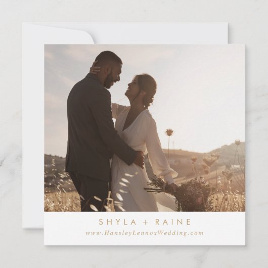 Boho Chique Goud en Wit Vierkant Foto Terug Save The Date (Achterkant)