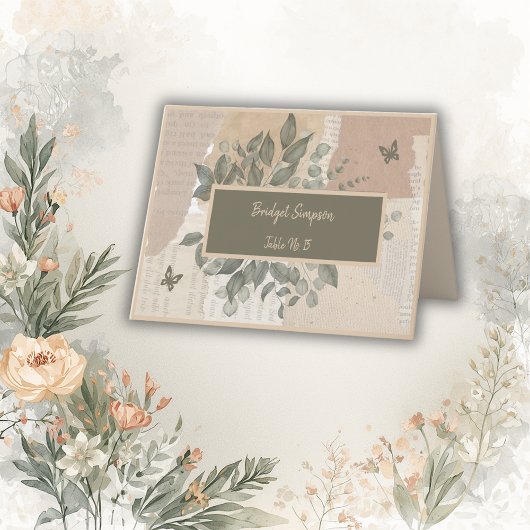 Boho chique groen bruiloft gast zitkaart bedankkaart