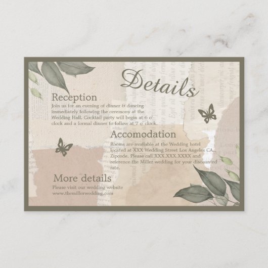  boho chique groen bruiloft informatiekaartje (Voorkant)