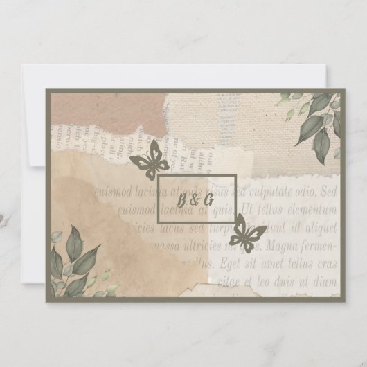 Boho chique  groen bruiloft kaart (Achterkant)