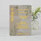  boho chique groen bruiloft monogram goud folie uitnodiging (Staand Voorkant)