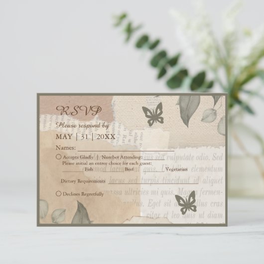  boho chique groen bruiloft RSVP kaartje (Staand voorkant)