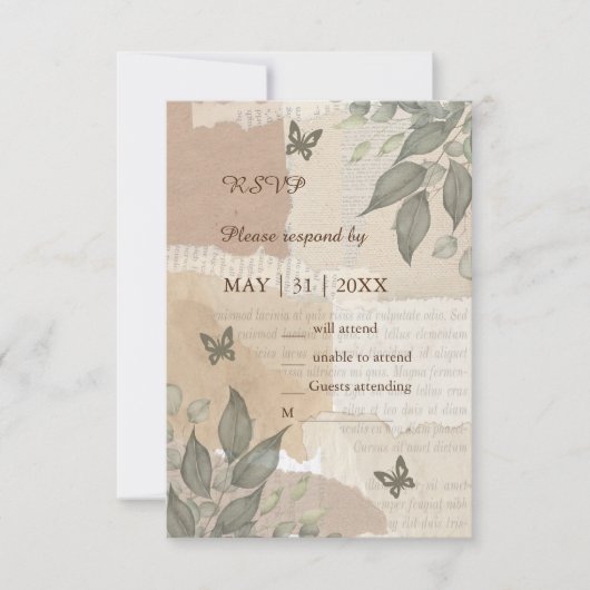  boho chique groen bruiloft RSVP kaartje (Voorkant)