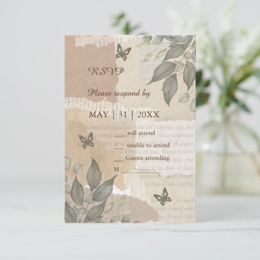 boho chique groen bruiloft RSVP kaartje (Staand voorkant)