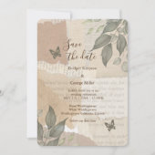 Boho chique  groen bruiloft veilig de datum kaart (Voorkant)