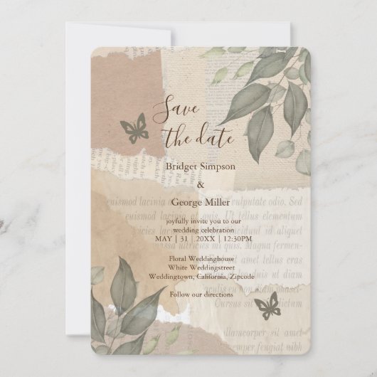 Boho chique groen bruiloft veilig de datum kaart (Voorkant)