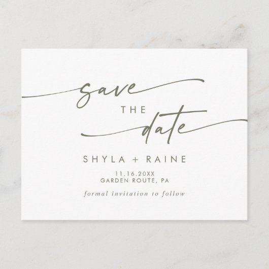 Boho Chique Groen en Wit Bruiloft Save the Date Uitnodiging Briefkaart (Voorkant)